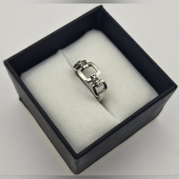 Sterling Silver Square Link with Crystal Gemstones Ring - Picture 2 of 12